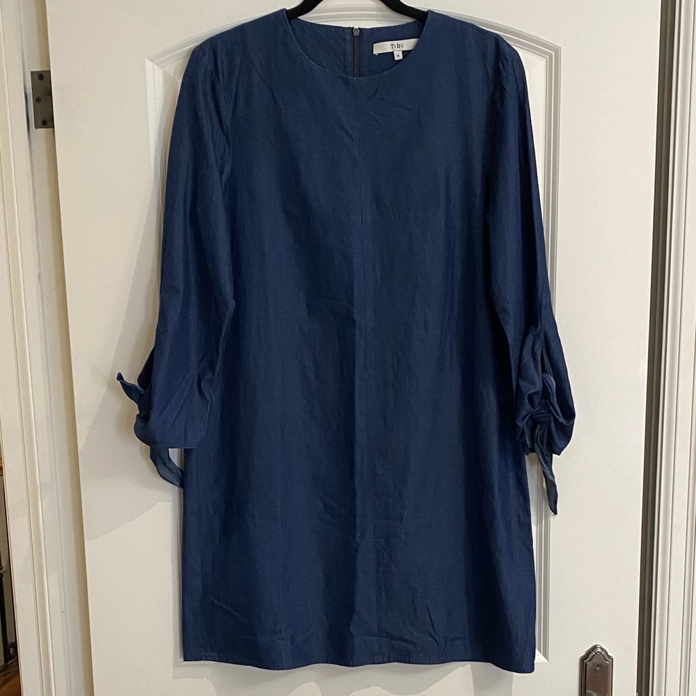 Tibi Navy Long Sleeve Tie-Sleeve Dress